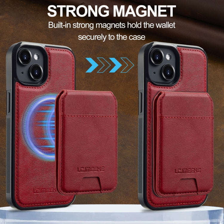 Funda para Teléfono Lc.Imeeke L3 con Funda Tarjeta Rfid Desmontable Magsafe para iPhone 13 Mini (Roja)