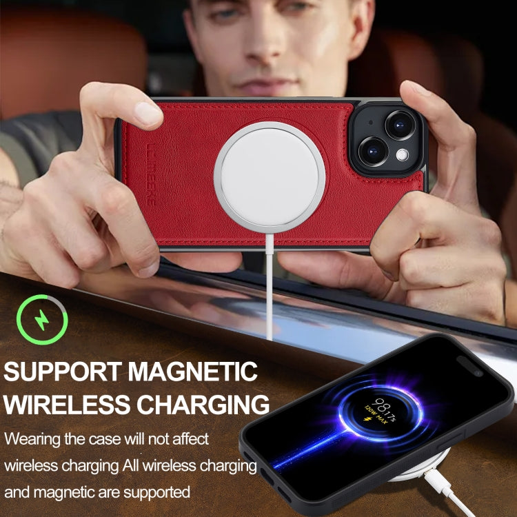 Funda para Teléfono Lc.Imeeke L3 con Funda Tarjeta Rfid Desmontable Magsafe para iPhone 13 Mini (Roja)