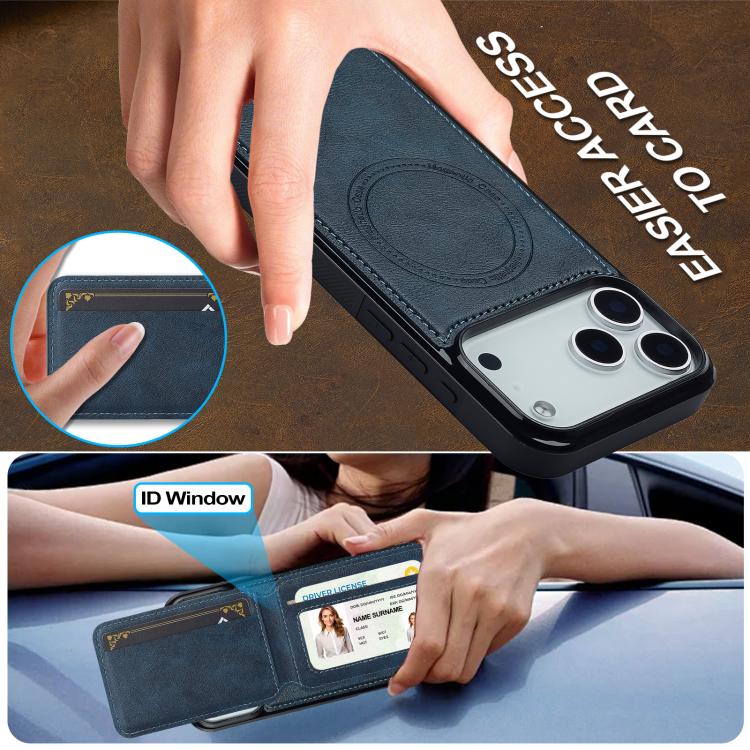 Funda para iPhone 17 Pro Max LC.IMEEKE L3 Series con tarjetero RFID desmontable y Magsafe (azul)