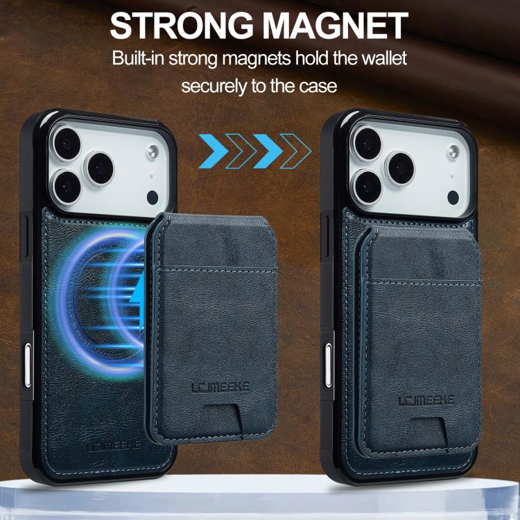 Funda para iPhone 17 Pro Max LC.IMEEKE L3 Series con tarjetero RFID desmontable y Magsafe (azul)