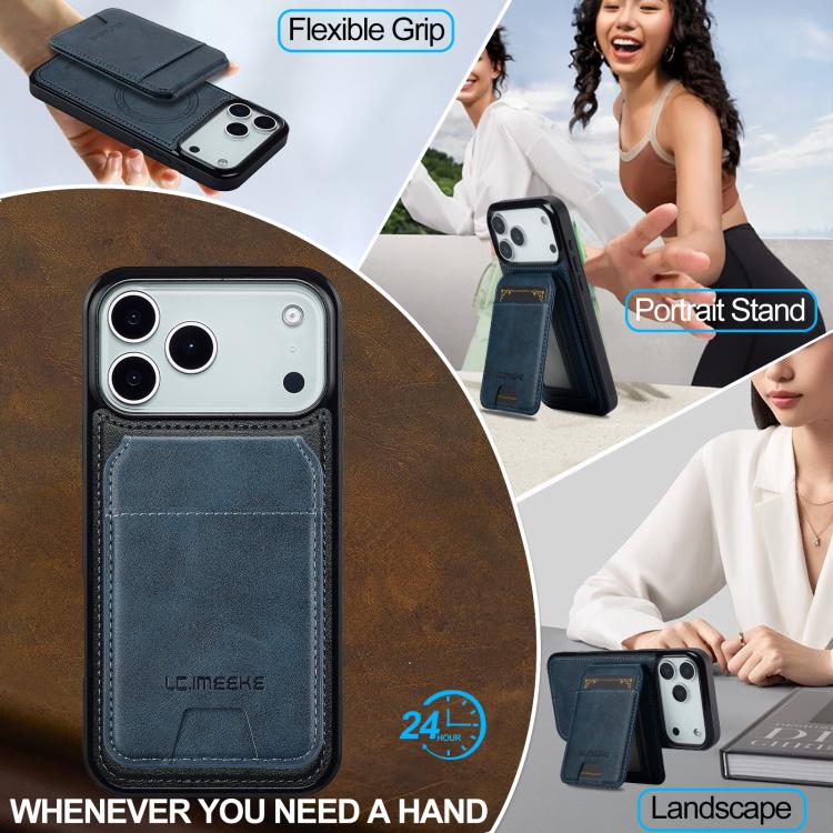 Funda para iPhone 17 Pro Max LC.IMEEKE L3 Series con tarjetero RFID desmontable y Magsafe (azul)