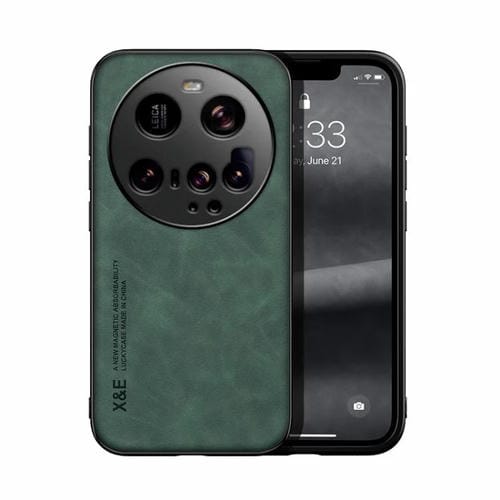 Funda de cuero magnética con textura ultrafina para Xiaomi 15 (verde)
