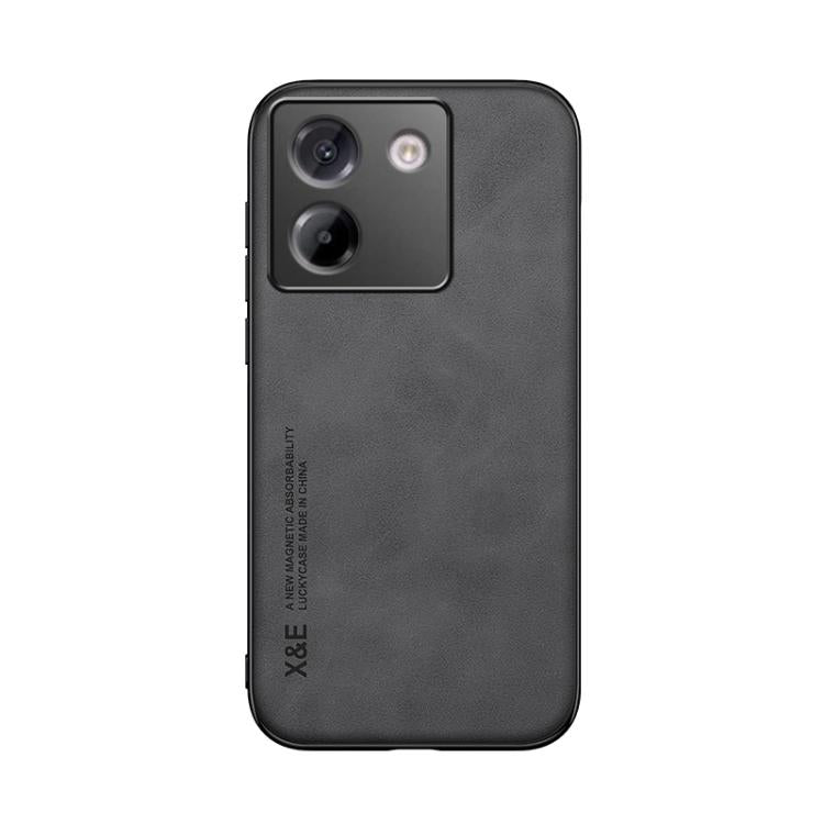 Funda de cuero magnética con textura de piel para Xiaomi Poco M7 Pro 5G (gris oscuro)