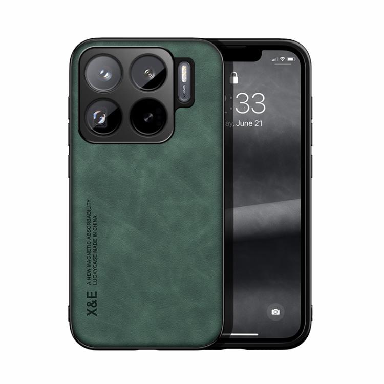 Funda de cuero magnética con textura de piel para Xiaomi 15S Pro (verde)