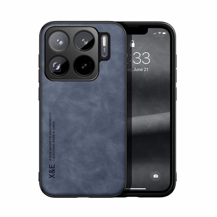 Funda de cuero magnética con textura de piel para Xiaomi 15S Pro (azul)