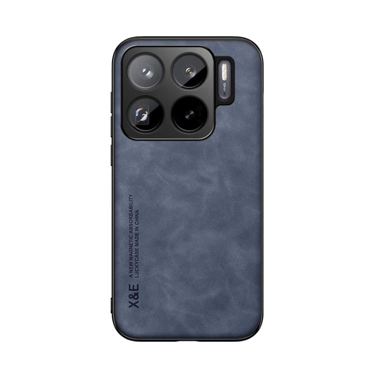 Funda de cuero magnética con textura de piel para Xiaomi 15S Pro (azul)