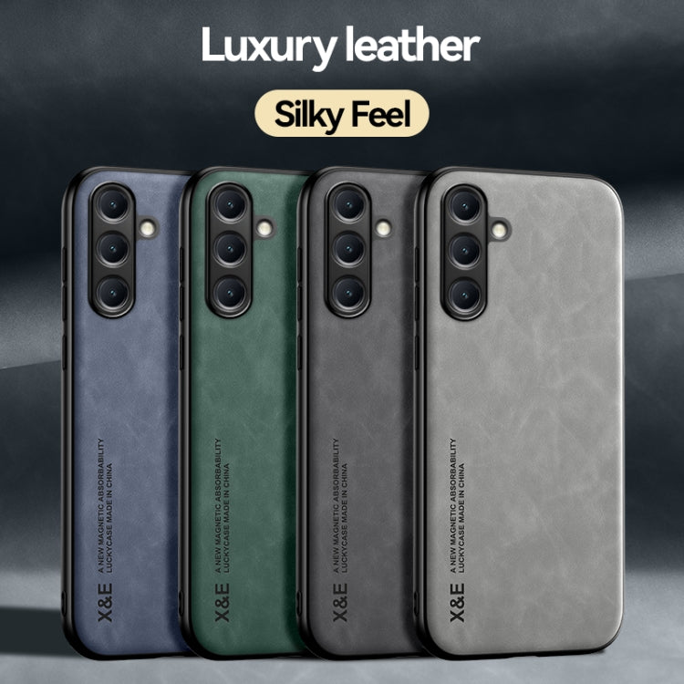 Funda de cuero magnética con textura de piel para Samsung Galaxy A06 5G (azul)