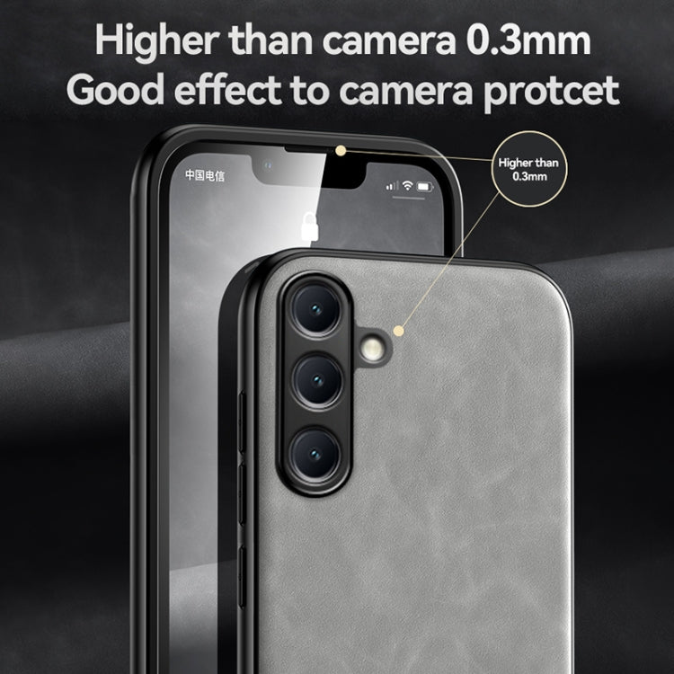 Funda de cuero magnética con textura de piel para Samsung Galaxy A06 5G (gris oscuro)