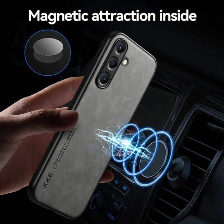 Funda de cuero magnética con textura de piel para Samsung Galaxy A06 5G (azul)