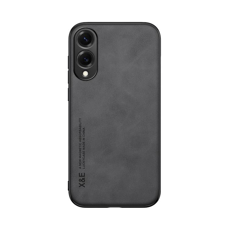 Funda de cuero magnética con textura de piel para Samsung Galaxy S25 Edge 5G (gris oscuro)
