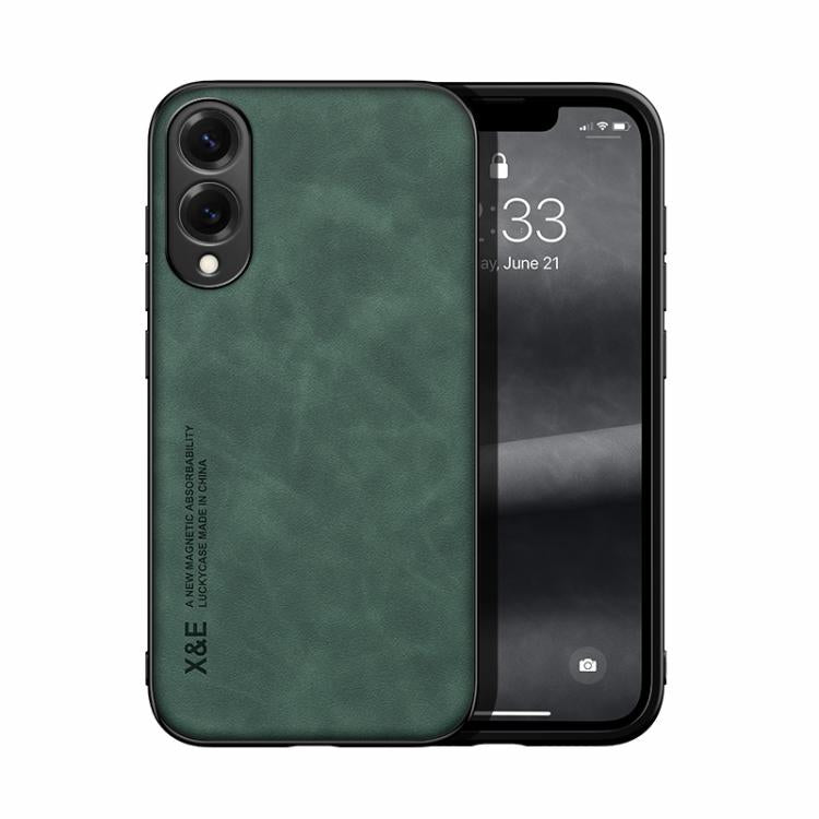 Funda de cuero magnética con textura de piel para Samsung Galaxy S25 Edge 5G (verde)