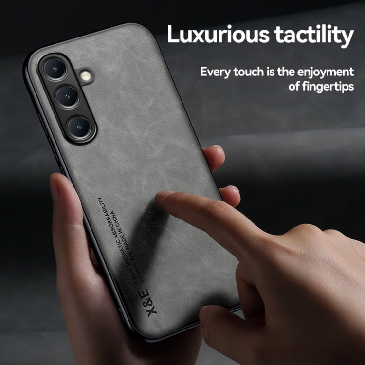 Funda de cuero magnética con textura de piel para Samsung Galaxy S25 Edge 5G (gris oscuro)