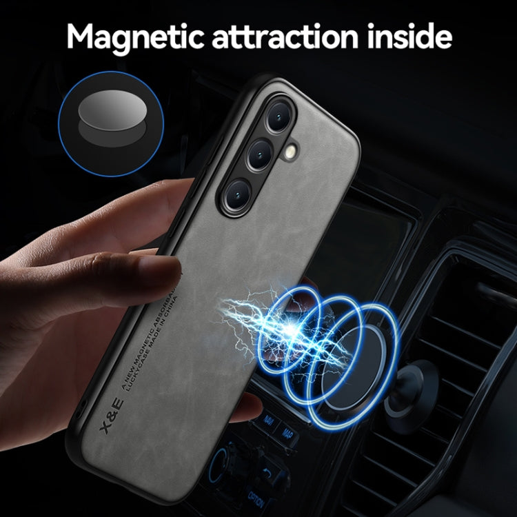 Funda de cuero magnética con textura de piel para Samsung Galaxy S25 Edge 5G (gris oscuro)
