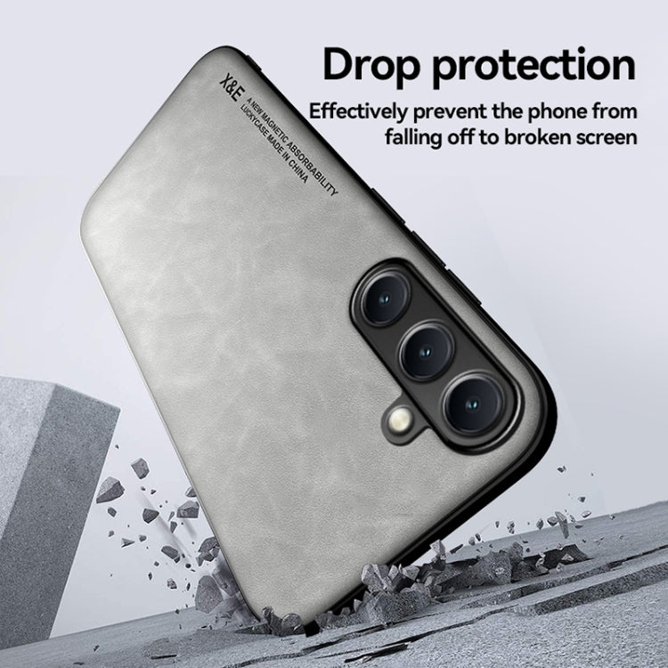 Funda de cuero magnética con textura de piel para Samsung Galaxy S25 Edge 5G (gris oscuro)
