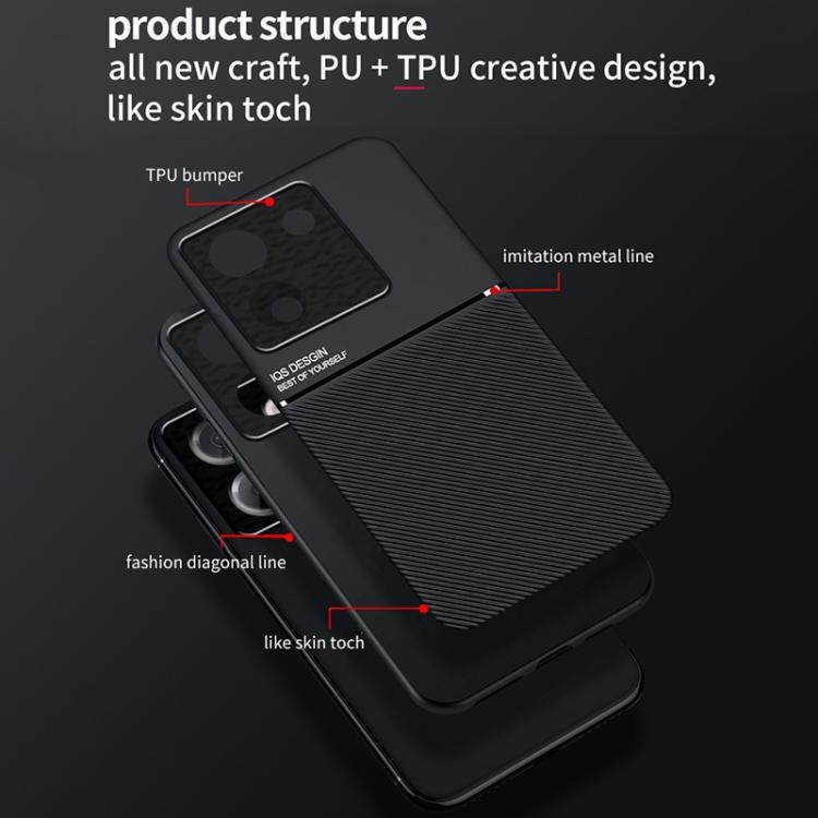 Funda híbrida de TPU y policarbonato con diseño clásico de tira inclinable para Xiaomi Poco M7 Pro 5G (negro)