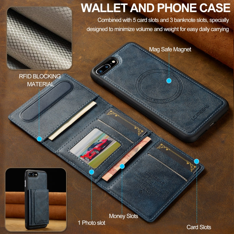 Estuche para Teléfono Lc.Imeeke Serie L5 con Funda para Tarjeta Rfid Desmontable Magsafe para iPhone 8 Plus/7 Plus (Azul)