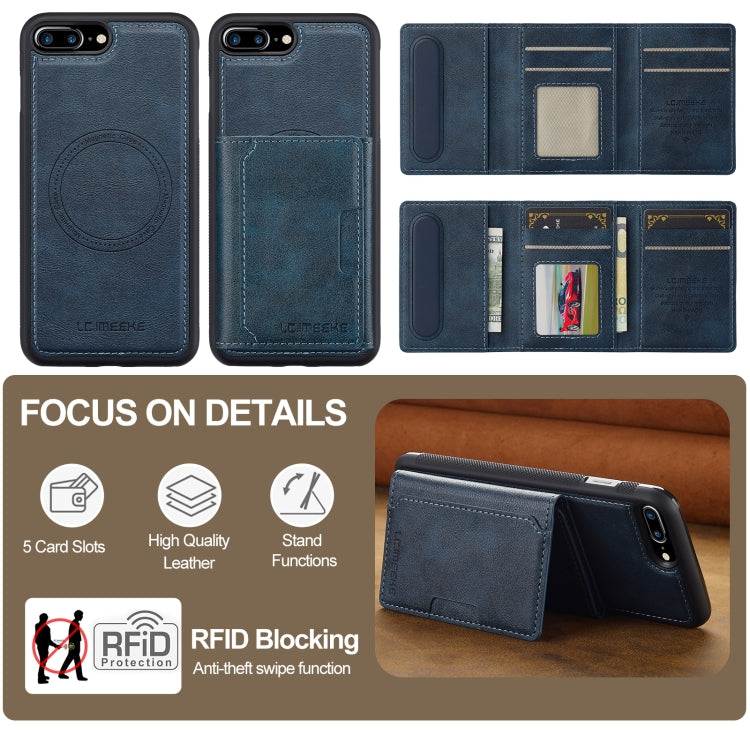 Estuche para Teléfono Lc.Imeeke Serie L5 con Funda para Tarjeta Rfid Desmontable Magsafe para iPhone 8 Plus/7 Plus (Azul)