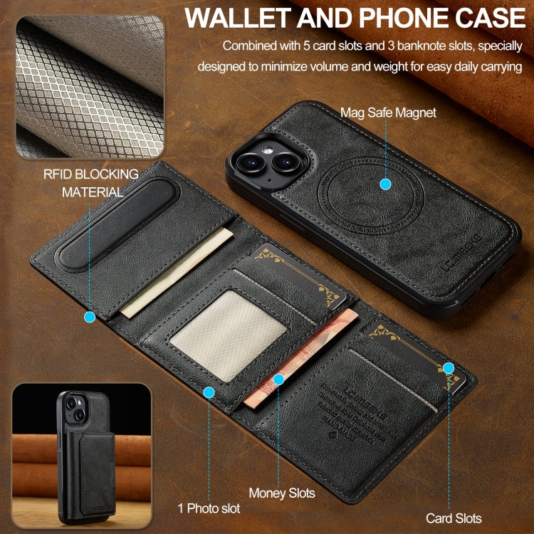 Funda para teléfono Lc.Imeeke Serie L5 con funda para tarjeta RFID desmontable Magsafe para iPhone 14/13 (Negra)
