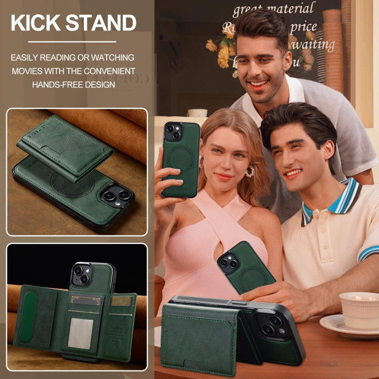 Funda teléfono Lc.Imeeke Serie L5 con funda tarjeta RFID desmontable Magsafe para iPhone 14/13 (Verde)