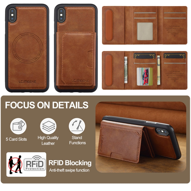 Estuche para Teléfono Lc.Imeeke L5 Series con Funda para Tarjeta Rfid Desmontable Magsafe para iPhone Xr (Marrón)