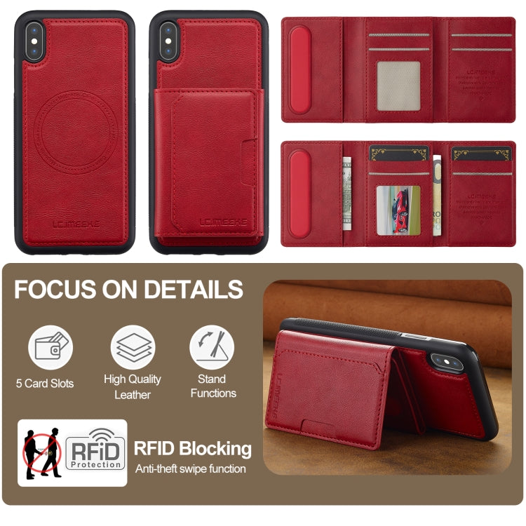 Funda para Teléfono Lc.Imeeke L5 Series con Funda Tarjeta Rfid Desmontable Magsafe para iPhone Xr (Roja)