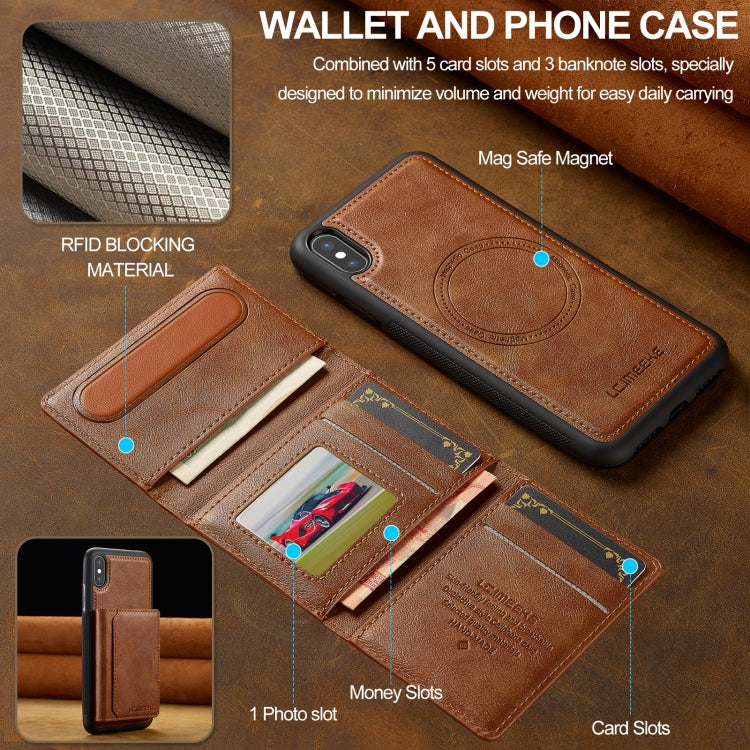 Estuche para Teléfono Lc.Imeeke L5 Series con Funda Tarjeta Rfid Desmontable Magsafe para iPhone Xs Max (Marrón)