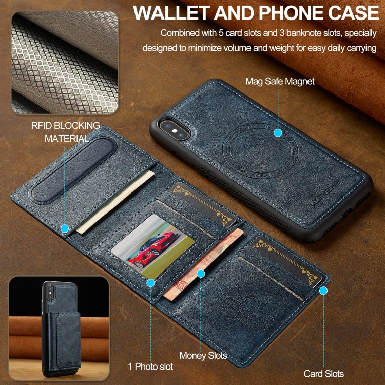 Estuche para Teléfono Lc.Imeeke L5 Series con Funda para Tarjeta Rfid Desmontable Magsafe para iPhone Xs Max (Azul)