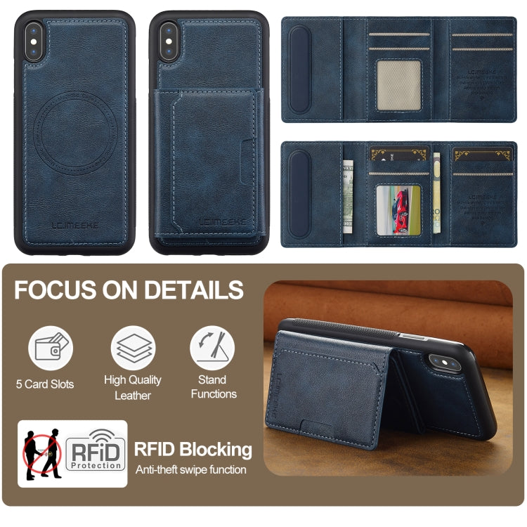 Estuche para Teléfono Lc.Imeeke L5 Series con Funda para Tarjeta Rfid Desmontable Magsafe para iPhone Xs Max (Azul)