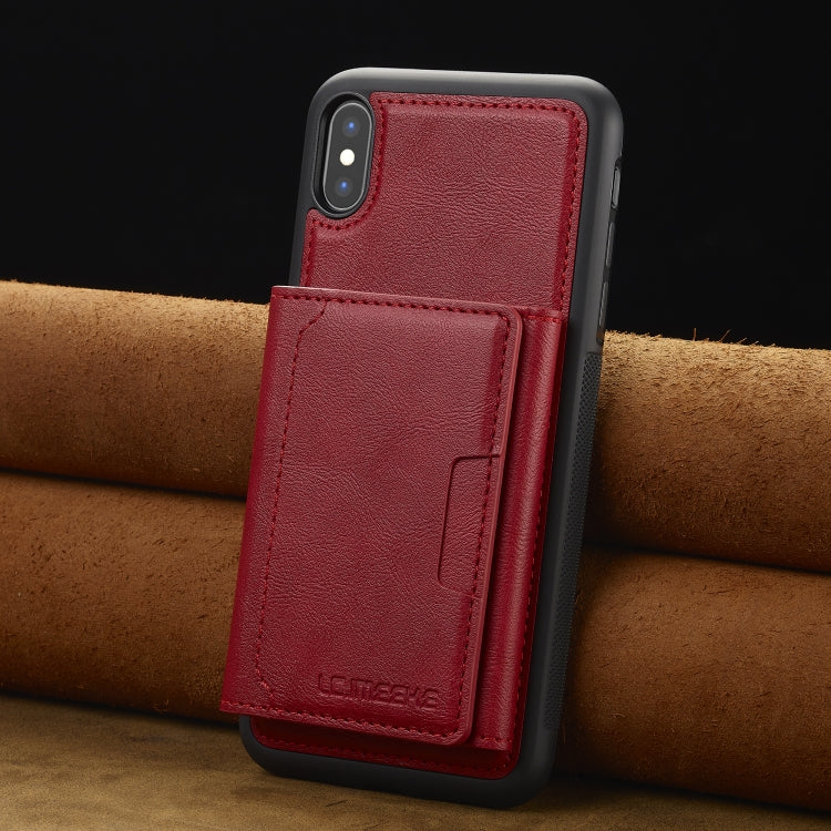 Estuche para Teléfono Lc.Imeeke L5 Series con Funda para Tarjeta Rfid Desmontable Magsafe para iPhone Xs Max (Rojo)