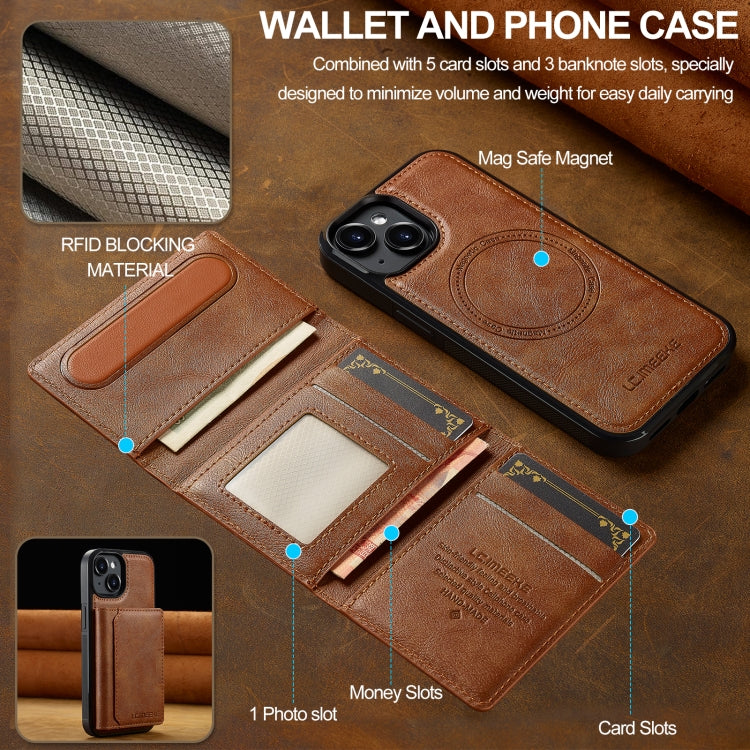 Funda para Teléfono Lc.Imeeke L5 con Funda Tarjeta Rfid Desmontable Magsafe para iPhone 13 Mini (Marrón)
