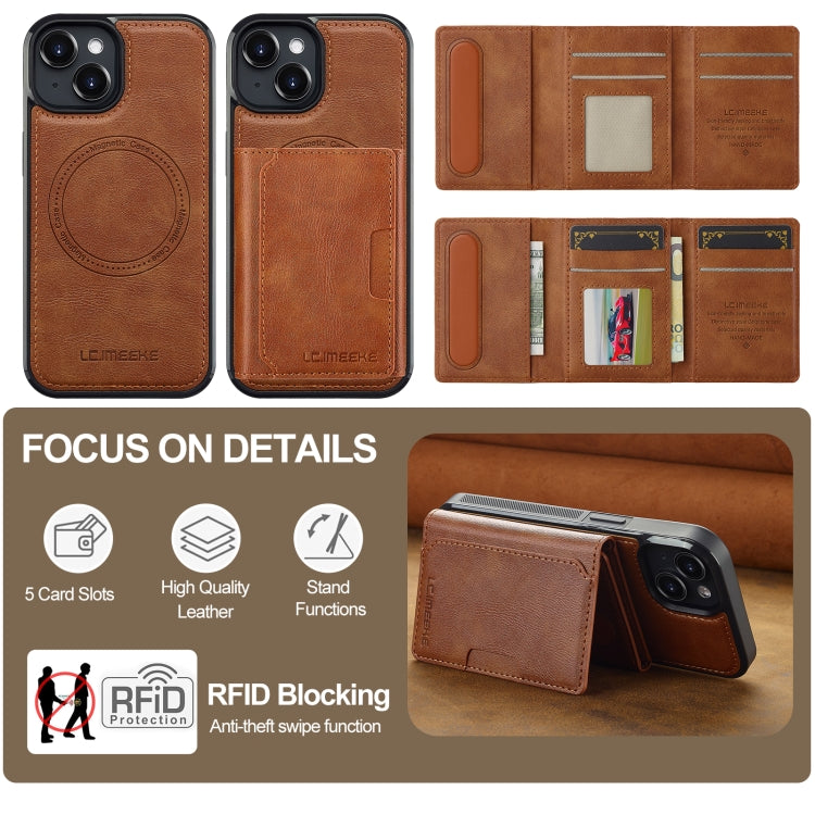 Funda para Teléfono Lc.Imeeke L5 con Funda Tarjeta Rfid Desmontable Magsafe para iPhone 13 Mini (Marrón)