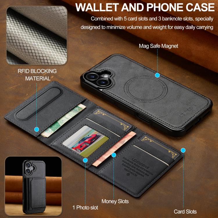 Funda para iPhone 17 LC.IMEEKE L5 con tarjetero RFID desmontable y Magsafe (negra)