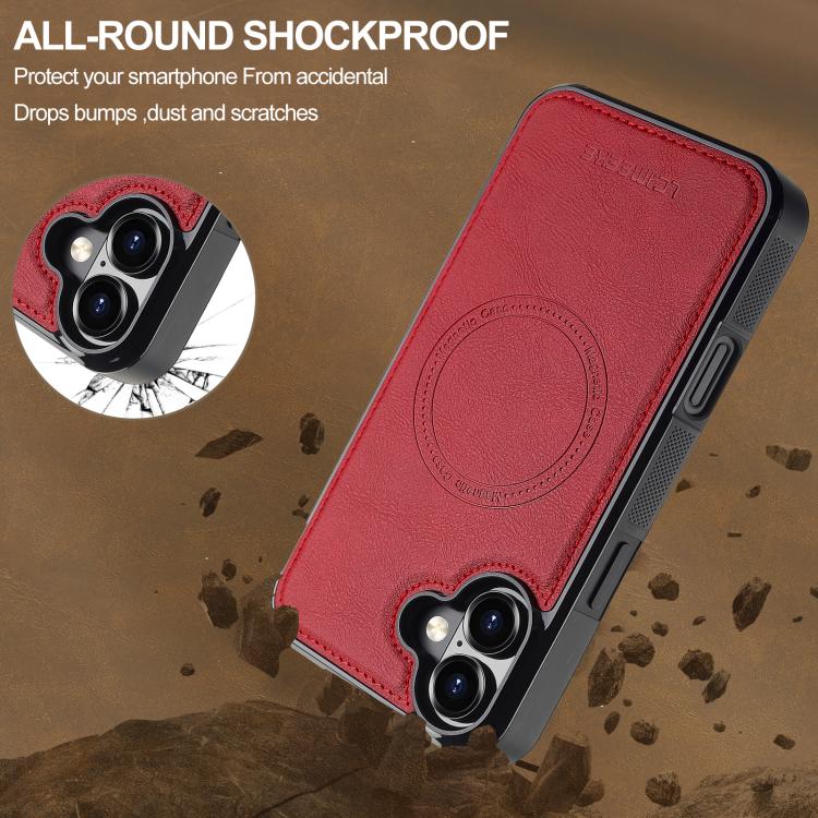 Funda para iPhone 17 LC.IMEEKE L5 con tarjetero RFID desmontable y Magsafe (roja)