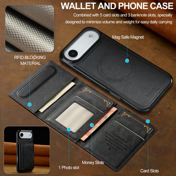 Funda para iPhone 17 Air LC.IMEEKE L5 con tarjetero RFID desmontable y Magsafe (negra)