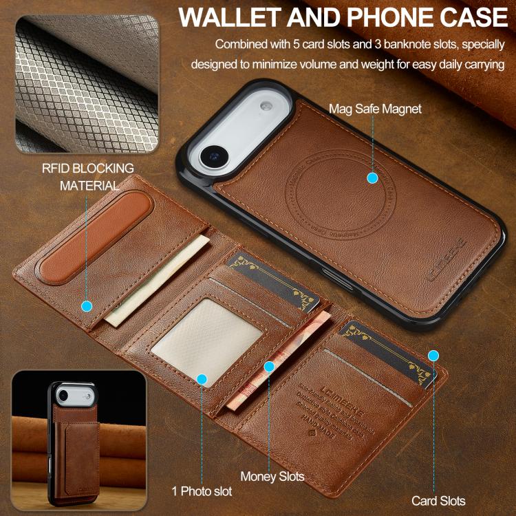 Funda para iPhone 17 Air LC.IMEEKE L5 con tarjetero RFID desmontable y Magsafe (marrón)