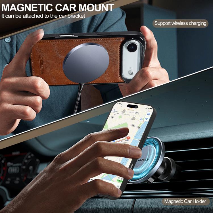 Funda para iPhone 17 Air LC.IMEEKE L5 con tarjetero RFID desmontable y Magsafe (marrón)