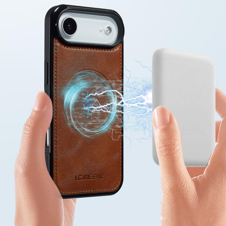 Funda para iPhone 17 Air LC.IMEEKE L5 con tarjetero RFID desmontable y Magsafe (marrón)