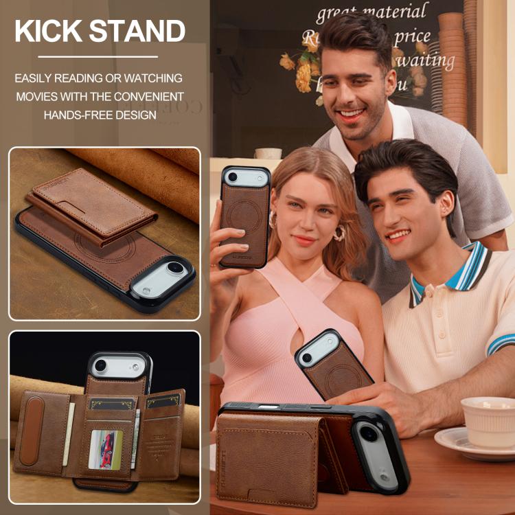 Funda para iPhone 17 Air LC.IMEEKE L5 con tarjetero RFID desmontable y Magsafe (marrón)