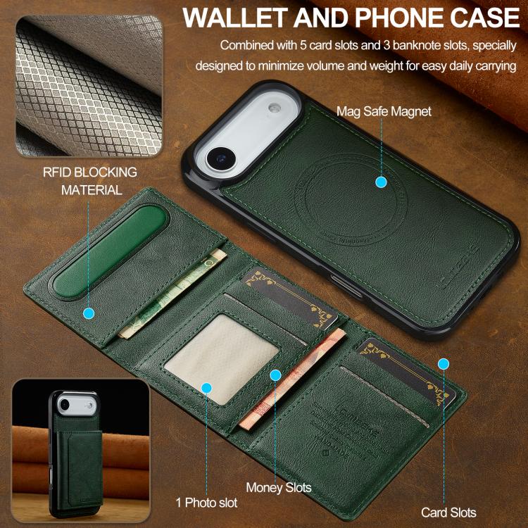 Funda para iPhone 17 Air LC.IMEEKE L5 con tarjetero RFID desmontable y Magsafe (verde)