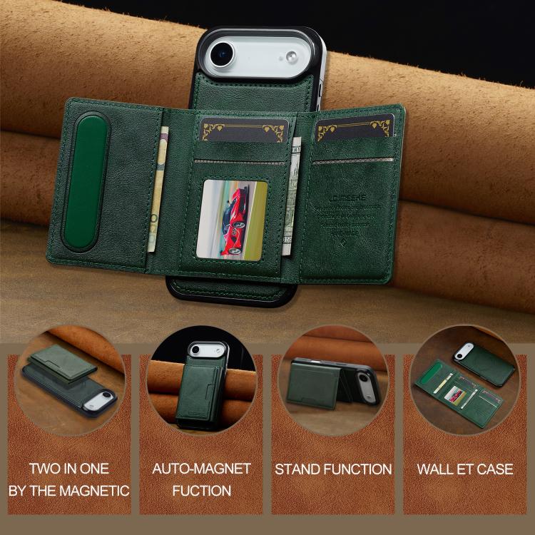 Funda para iPhone 17 Air LC.IMEEKE L5 con tarjetero RFID desmontable y Magsafe (verde)