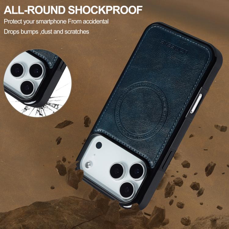 Funda para iPhone 17 Pro Max LC.IMEEKE L5 Series con tarjetero RFID desmontable y Magsafe (azul)