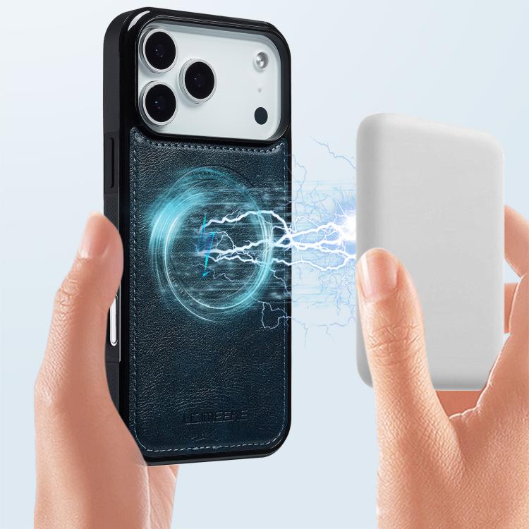 Funda para iPhone 17 Pro Max LC.IMEEKE L5 Series con tarjetero RFID desmontable y Magsafe (azul)