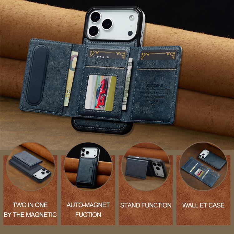 Funda para iPhone 17 Pro Max LC.IMEEKE L5 Series con tarjetero RFID desmontable y Magsafe (azul)