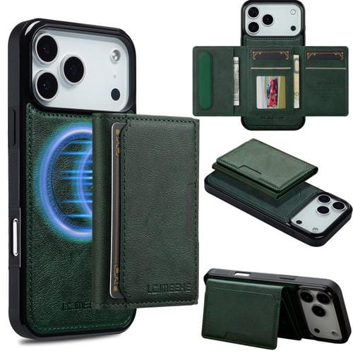 Funda para iPhone 17 Pro Max LC.IMEEKE L5 Series con tarjetero RFID desmontable y Magsafe (verde)