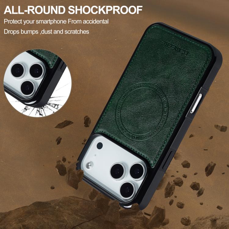 Funda para iPhone 17 Pro Max LC.IMEEKE L5 Series con tarjetero RFID desmontable y Magsafe (verde)