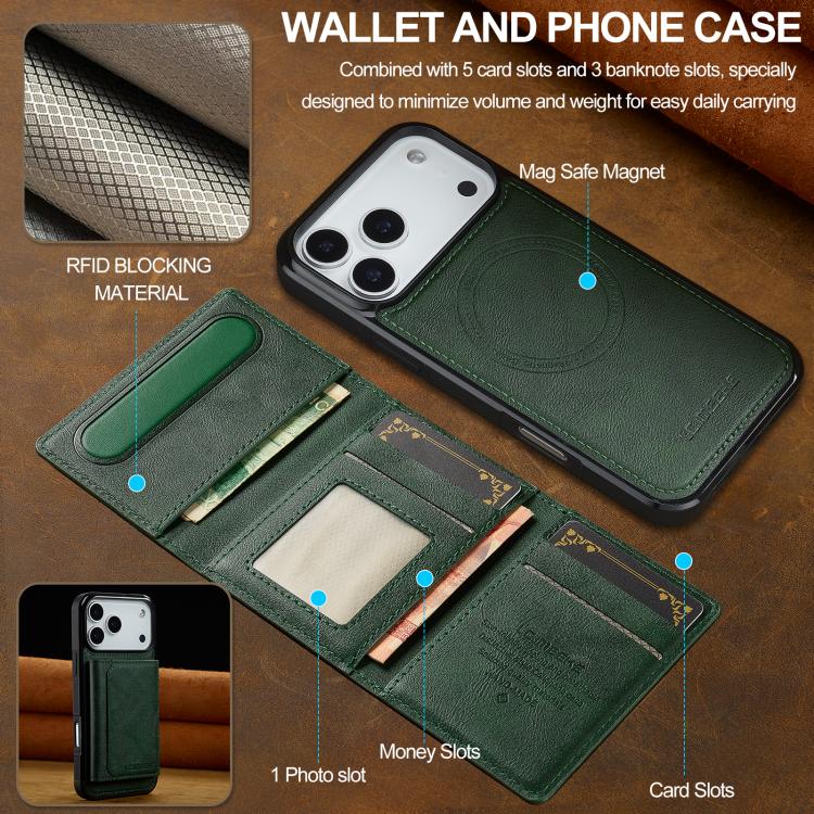 Funda para iPhone 17 Pro Max LC.IMEEKE L5 Series con tarjetero RFID desmontable y Magsafe (verde)