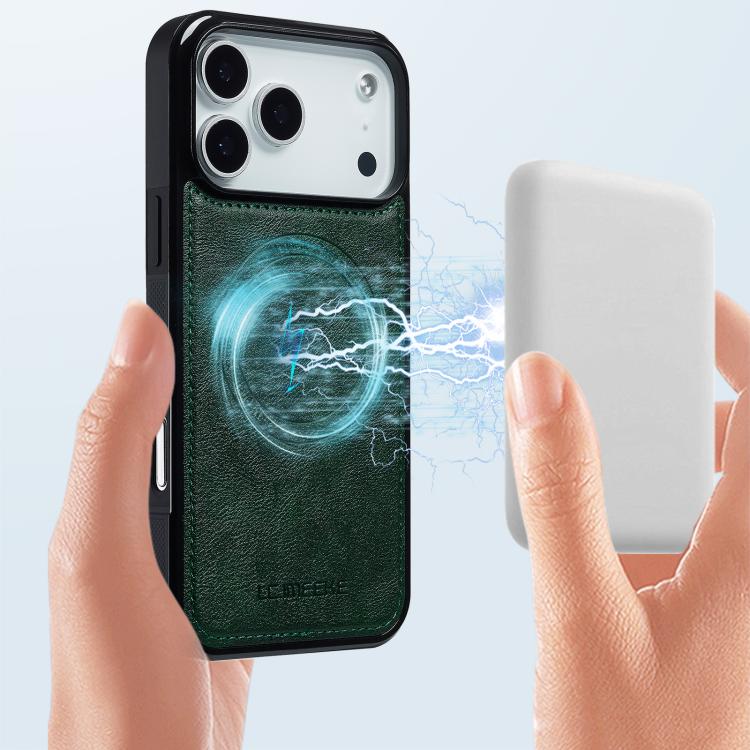 Funda para iPhone 17 Pro Max LC.IMEEKE L5 Series con tarjetero RFID desmontable y Magsafe (verde)