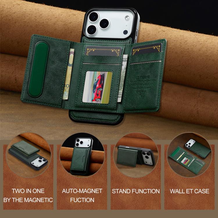 Funda para iPhone 17 Pro Max LC.IMEEKE L5 Series con tarjetero RFID desmontable y Magsafe (verde)