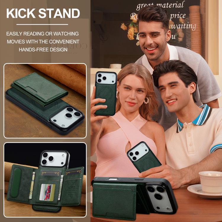 Funda para iPhone 17 Pro Max LC.IMEEKE L5 Series con tarjetero RFID desmontable y Magsafe (verde)
