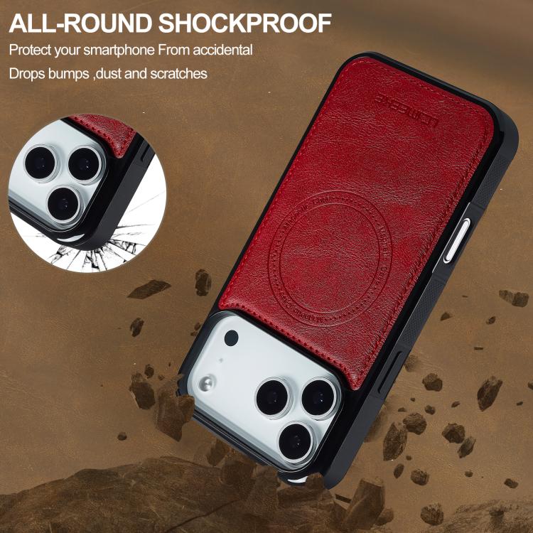 Funda para iPhone 17 Pro Max LC.IMEEKE L5 con tarjetero RFID desmontable y Magsafe (roja)